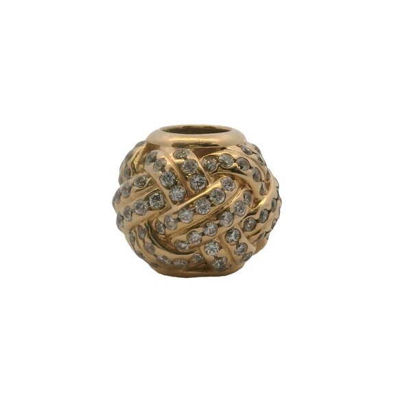 Pandora Solid 14kt Yellow Gold 585 and CZ Sparkling Love Knot Slider Bead Charm - Picture 2 of 3